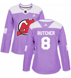 Womens Adidas New Jersey Devils 8 Will Butcher Authentic Purple Fights Cancer Practice NHL Jersey 