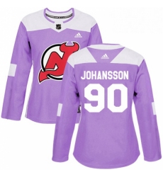 Womens Adidas New Jersey Devils 90 Marcus Johansson Authentic Purple Fights Cancer Practice NHL Jersey 