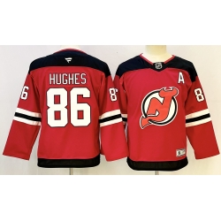 Youth New Jersey Devils 86 Jack Hughes Red With A Patch Stitched Jersey