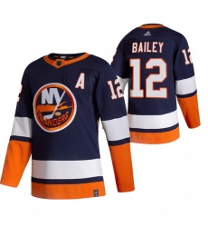 Men New York Islanders 12 Josh Bailey Navy Blue Adidas 2020 21 Reverse Retro Alternate NHL Jersey