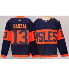 Men New York Islanders 13 Mathew Barzal Navy 2024 With Stadium Series Patch Stitched Jersey
