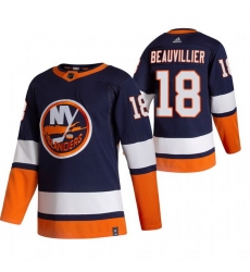 Men New York Islanders 18 Anthony Beauvillier Navy Blue Adidas 2020 21 Reverse Retro Alternate NHL Jersey