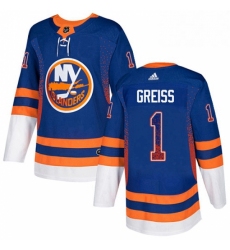 Mens Adidas New York Islanders 1 Thomas Greiss Authentic Royal Blue Drift Fashion NHL Jersey 