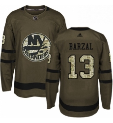 Mens Adidas New York Islanders 13 Mathew Barzal Authentic Green Salute to Service NHL Jersey 