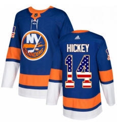 Mens Adidas New York Islanders 14 Thomas Hickey Authentic Royal Blue USA Flag Fashion NHL Jersey 