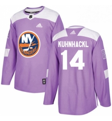 Mens Adidas New York Islanders 14 Tom Kuhnhackl Authentic Purple Fights Cancer Practice NHL Jersey 