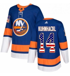 Mens Adidas New York Islanders 14 Tom Kuhnhackl Authentic Royal Blue USA Flag Fashion NHL Jersey 