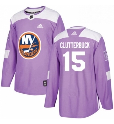 Mens Adidas New York Islanders 15 Cal Clutterbuck Authentic Purple Fights Cancer Practice NHL Jersey 