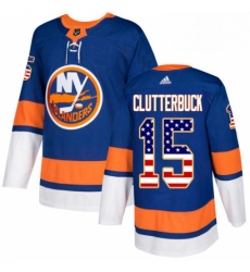 Mens Adidas New York Islanders 15 Cal Clutterbuck Authentic Royal Blue USA Flag Fashion NHL Jersey 