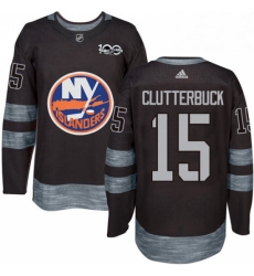 Mens Adidas New York Islanders 15 Cal Clutterbuck Premier Black 1917 2017 100th Anniversary NHL Jersey 