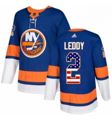 Mens Adidas New York Islanders 2 Nick Leddy Authentic Royal Blue USA Flag Fashion NHL Jersey 
