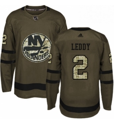 Mens Adidas New York Islanders 2 Nick Leddy Premier Green Salute to Service NHL Jersey 