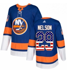 Mens Adidas New York Islanders 29 Brock Nelson Authentic Royal Blue USA Flag Fashion NHL Jersey 