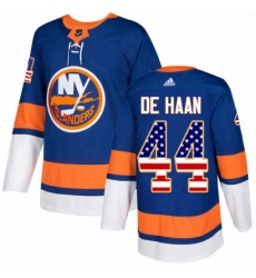 Mens Adidas New York Islanders 44 Calvin de Haan Authentic Royal Blue USA Flag Fashion NHL Jersey 
