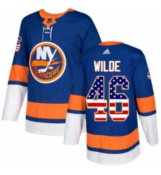 Mens Adidas New York Islanders 46 Bode Wilde Authentic Royal Blue USA Flag Fashion NHL Jersey 