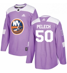 Mens Adidas New York Islanders 50 Adam Pelech Authentic Purple Fights Cancer Practice NHL Jersey 