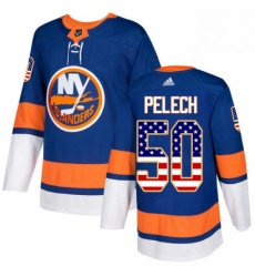 Mens Adidas New York Islanders 50 Adam Pelech Authentic Royal Blue USA Flag Fashion NHL Jersey 