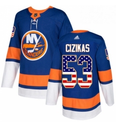 Mens Adidas New York Islanders 53 Casey Cizikas Authentic Royal Blue USA Flag Fashion NHL Jersey 