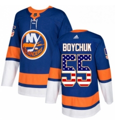 Mens Adidas New York Islanders 55 Johnny Boychuk Authentic Royal Blue USA Flag Fashion NHL Jersey 