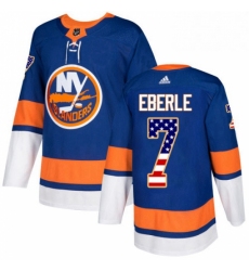 Mens Adidas New York Islanders 7 Jordan Eberle Authentic Royal Blue USA Flag Fashion NHL Jersey 