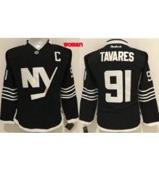 Islanders #91 John Tavares Black Alternate Womens Stitched NHL Jersey