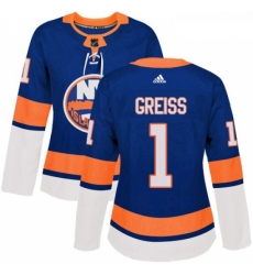 Womens Adidas New York Islanders 1 Thomas Greiss Authentic Royal Blue Home NHL Jersey 