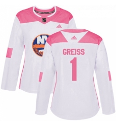 Womens Adidas New York Islanders 1 Thomas Greiss Authentic WhitePink Fashion NHL Jersey 