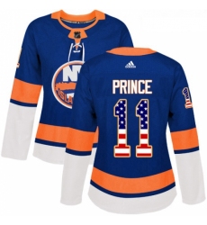 Womens Adidas New York Islanders 11 Shane Prince Authentic Royal Blue USA Flag Fashion NHL Jersey 