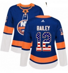 Womens Adidas New York Islanders 12 Josh Bailey Authentic Royal Blue USA Flag Fashion NHL Jersey 