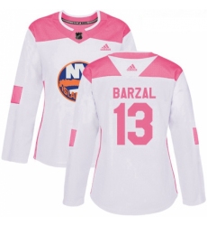 Womens Adidas New York Islanders 13 Mathew Barzal Authentic WhitePink Fashion NHL Jersey 