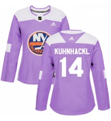 Womens Adidas New York Islanders 14 Tom Kuhnhackl Authentic Purple Fights Cancer Practice NHL Jersey 