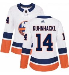 Womens Adidas New York Islanders 14 Tom Kuhnhackl Authentic White Away NHL Jersey 