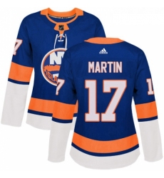 Womens Adidas New York Islanders 17 Matt Martin Authentic Royal Blue Home NHL Jersey 
