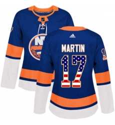 Womens Adidas New York Islanders 17 Matt Martin Authentic Royal Blue USA Flag Fashion NHL Jersey 