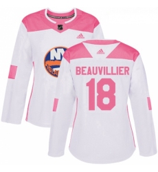Womens Adidas New York Islanders 18 Anthony Beauvillier Authentic White Pink Fashion NHL Jersey 