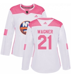Womens Adidas New York Islanders 21 Chris Wagner Authentic White Pink Fashion NHL Jersey 