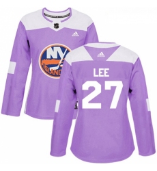 Womens Adidas New York Islanders 27 Anders Lee Authentic Purple Fights Cancer Practice NHL Jersey 
