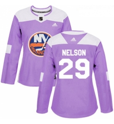 Womens Adidas New York Islanders 29 Brock Nelson Authentic Purple Fights Cancer Practice NHL Jersey 