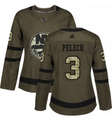 Womens Adidas New York Islanders 3 Adam Pelech Authentic Green Salute to Service NHL Jersey 