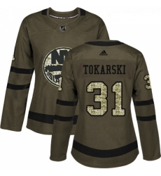 Womens Adidas New York Islanders 31 Dustin Tokarski Authentic Green Salute to Service NHL Jersey 