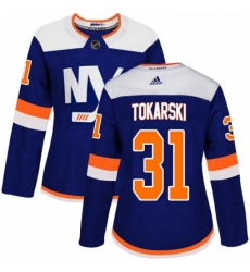 Womens Adidas New York Islanders 31 Dustin Tokarski Premier Blue Alternate NHL Jersey 