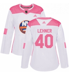 Womens Adidas New York Islanders 40 Robin Lehner Authentic White Pink Fashion NHL Jersey 