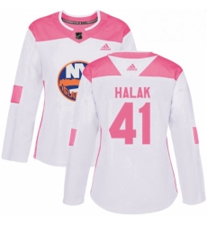Womens Adidas New York Islanders 41 Jaroslav Halak Authentic WhitePink Fashion NHL Jersey 