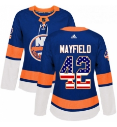 Womens Adidas New York Islanders 42 Scott Mayfield Authentic Royal Blue USA Flag Fashion NHL Jersey 