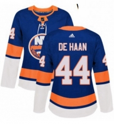 Womens Adidas New York Islanders 44 Calvin de Haan Authentic Royal Blue Home NHL Jersey 