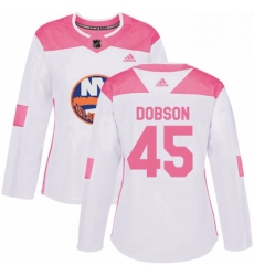 Womens Adidas New York Islanders 45 Noah Dobson Authentic White Pink Fashion NHL Jersey 