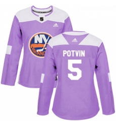 Womens Adidas New York Islanders 5 Denis Potvin Authentic Purple Fights Cancer Practice NHL Jersey 