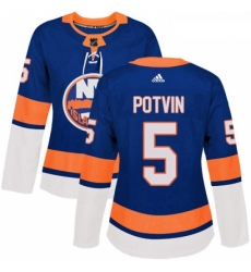 Womens Adidas New York Islanders 5 Denis Potvin Authentic Royal Blue Home NHL Jersey 