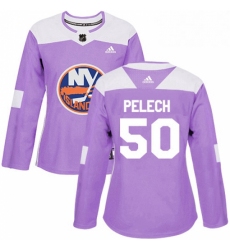 Womens Adidas New York Islanders 50 Adam Pelech Authentic Purple Fights Cancer Practice NHL Jersey 