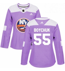 Womens Adidas New York Islanders 55 Johnny Boychuk Authentic Purple Fights Cancer Practice NHL Jersey 